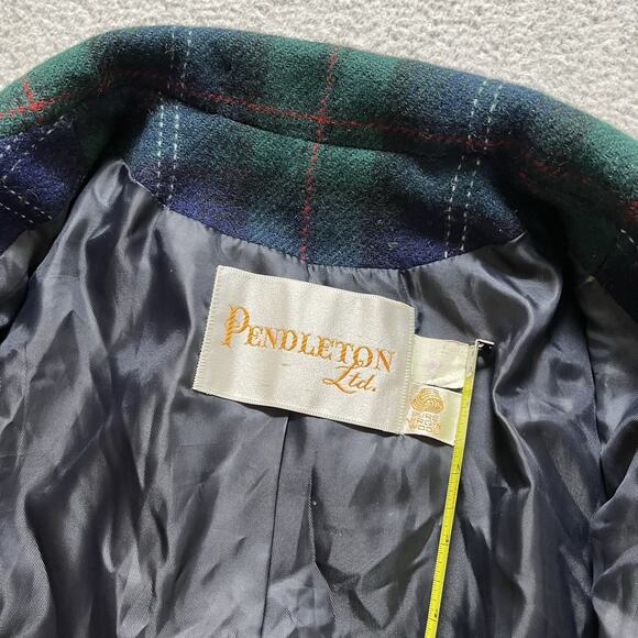 Pendleton Blazer Women 14 Black Watch Vintage Virgin Wool Green Plaid 70s Preppy - Picture 4 of 16